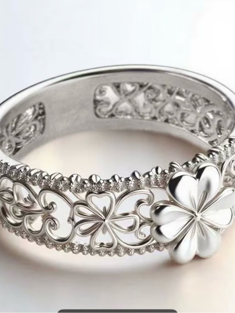 Silver Floral Clover Ring - Women Jewelry